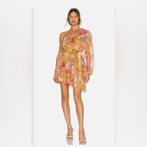 Rococo Sand Avar Yellow Floral One-Shoulder Ruffle Dress NWT